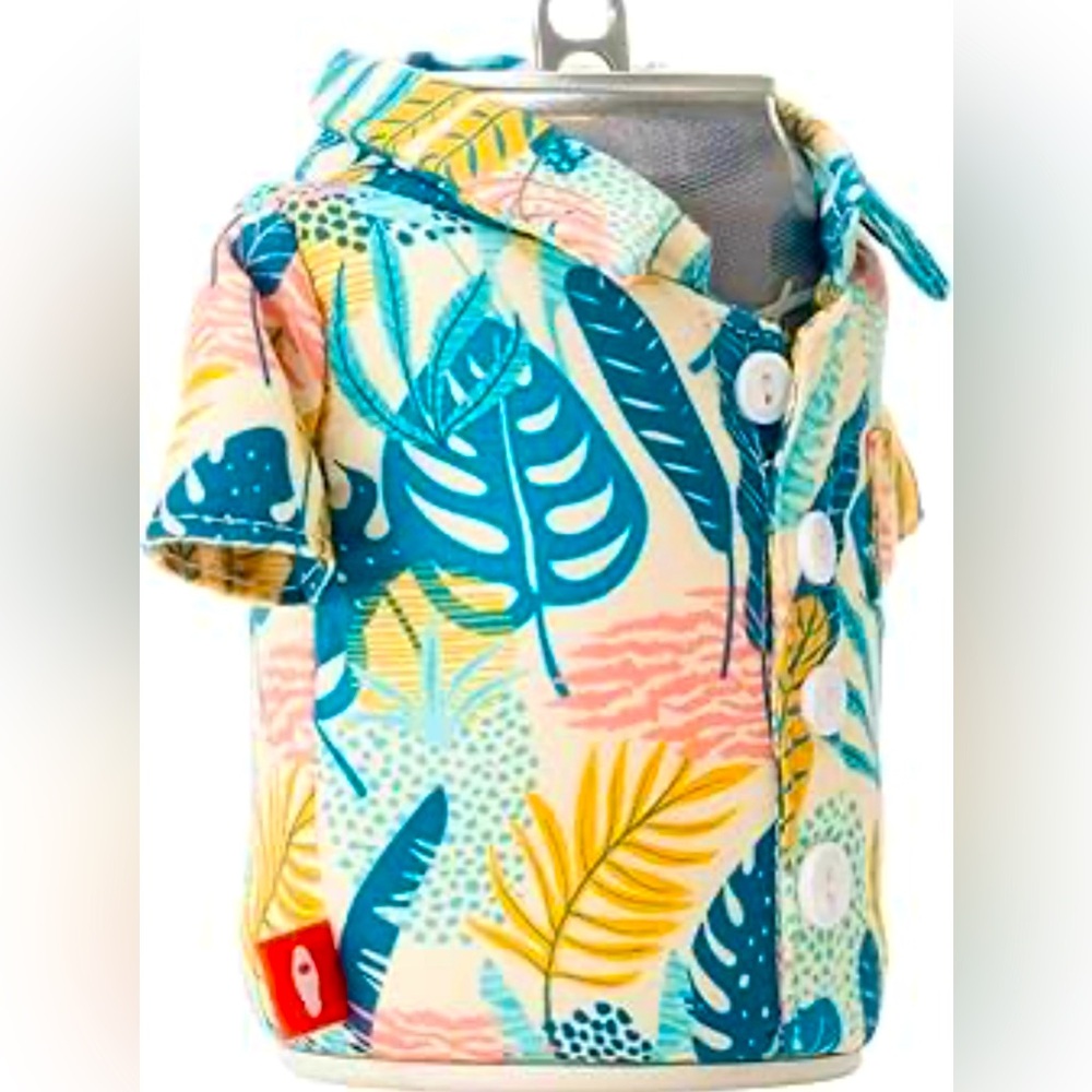 Puffin Drinkware insulated Hawaiian button down shirt koozie teal & coral Aloha - Picture 3 of 7